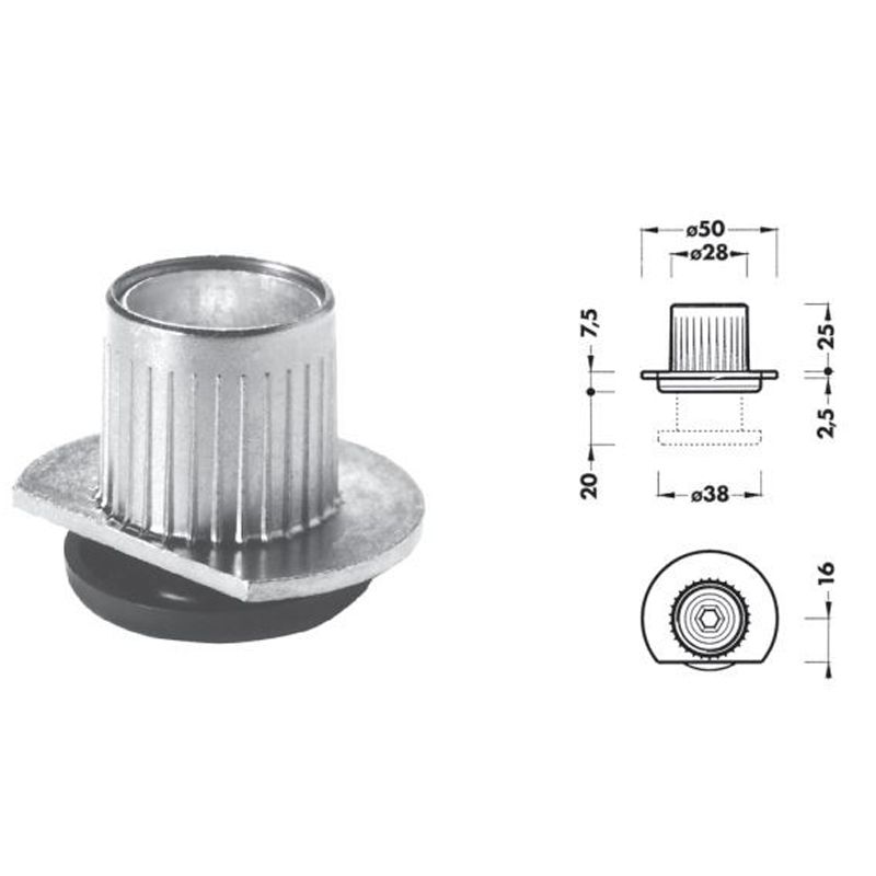 FOREST 10014100230 SZINTEZŐLÁB 32.5mm FÉM HORGANYZOTT  BÚTORTARTOZÉK
