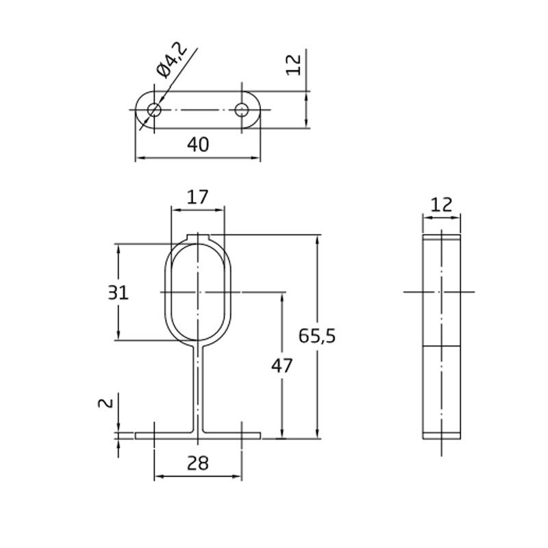 AMIG 8/3423 DARABRA MÁNDLIRÚDTARTÓ KÖZÉPSŐ 30*15mm ALUSZÍN OVÁL EZÜST CSŐHÖZ  BÚTORTARTOZÉK