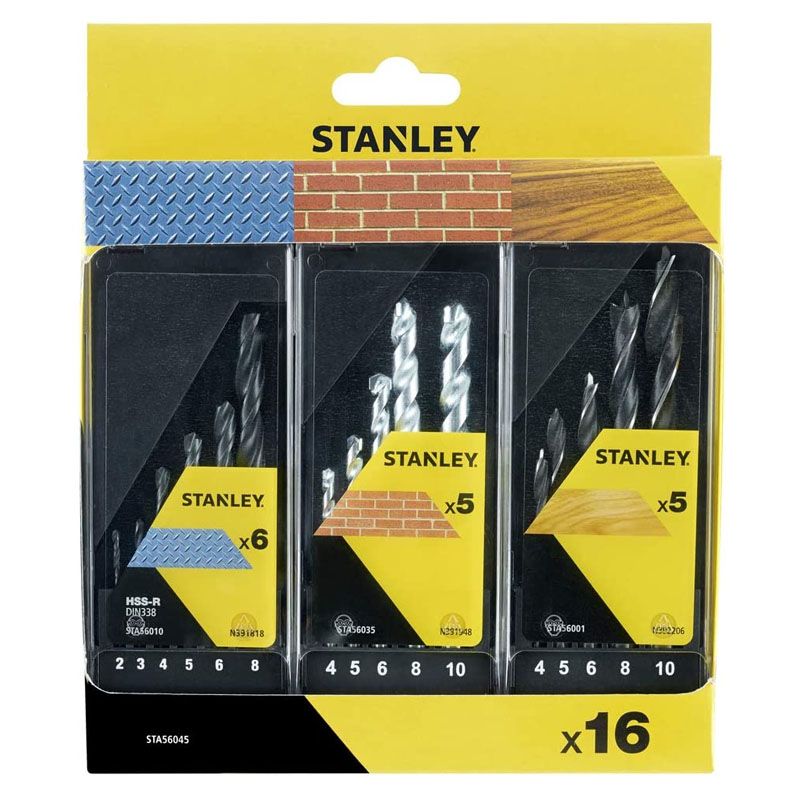 STANLEY STA56045 FÉM-FA-KŐZETFÚRÓ KÉSZLET 16 részes  KÉSZLETEK