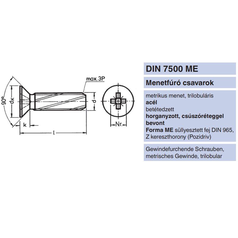 MENETNYOMÓ CSAVAR SFKH M05*40 DIN 7500M HG. UTOLSÓ DARABOK 