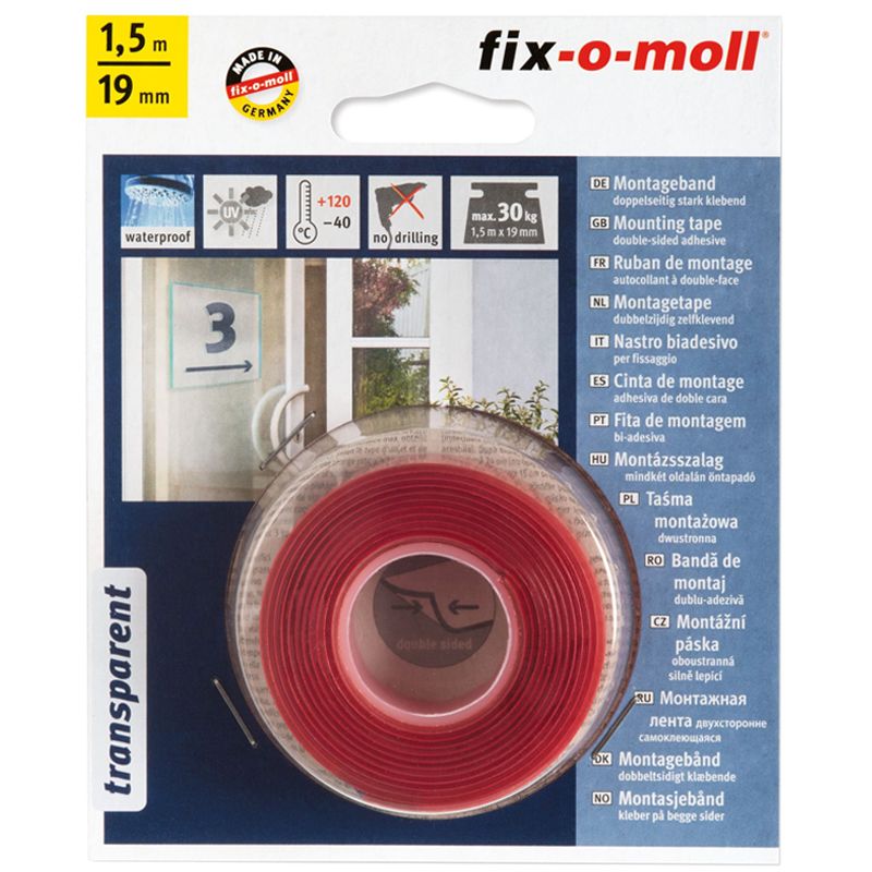 FIX-O-MOLL 4501 RAGASZTÓSZALAG KÉTOLDALAS 1,5M*19mm POWER-TECH.SZÍNTELEN  CSOMAGOLÓANYAG