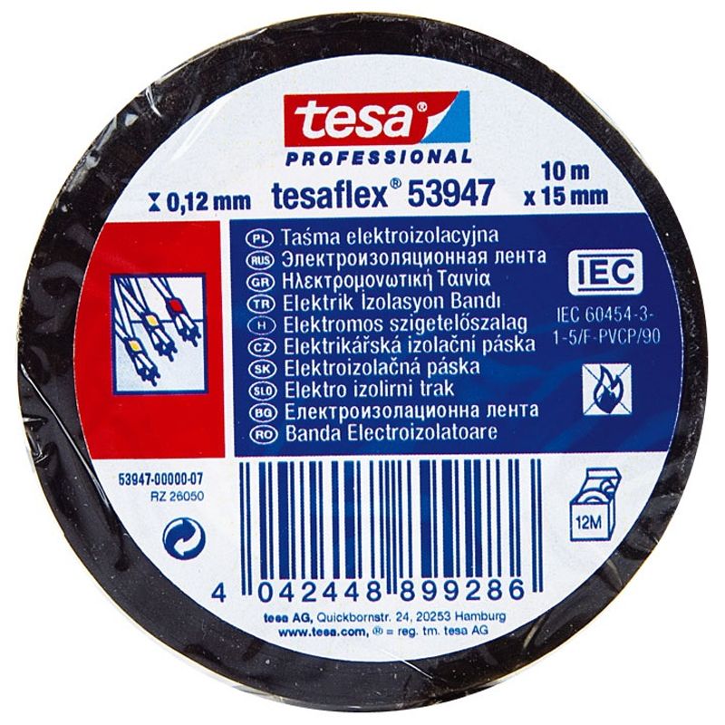 TESA 03854 SZIGETELŐSZALAG 15mm/10FM FEKETE  SZALAGOK