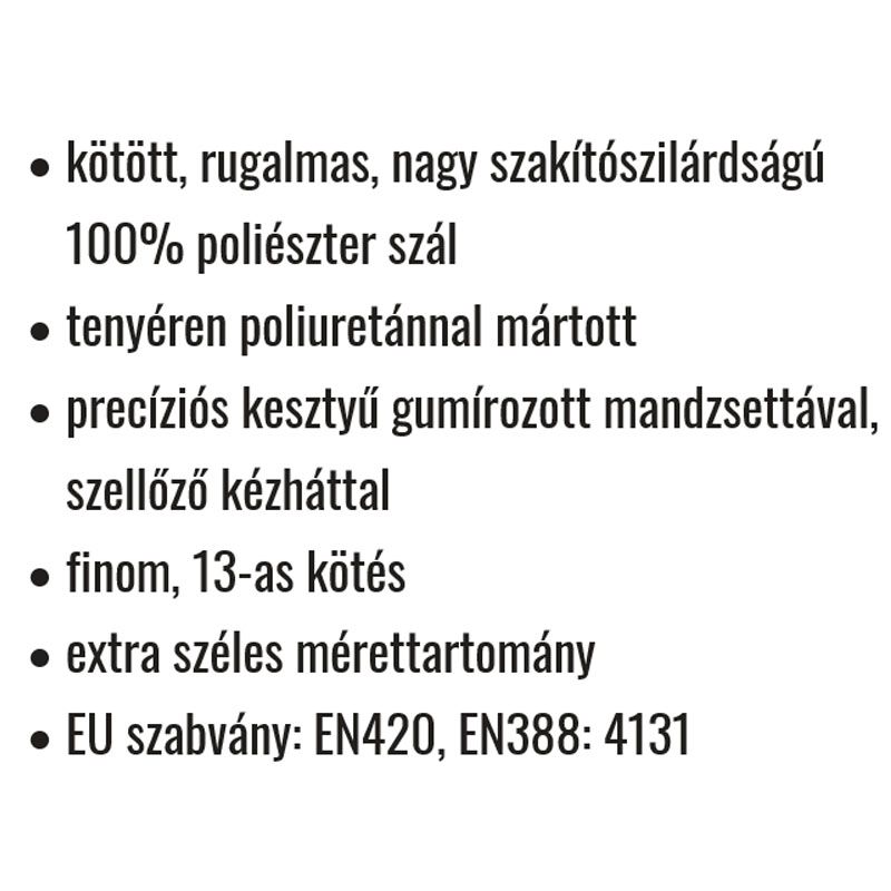 VÉDŐKESZTYŰ PRECÍZIÓS FEHÉR 8 KÖTÖTT, TENYERÉN PU MÁRTOTT COVERGUARD 6018