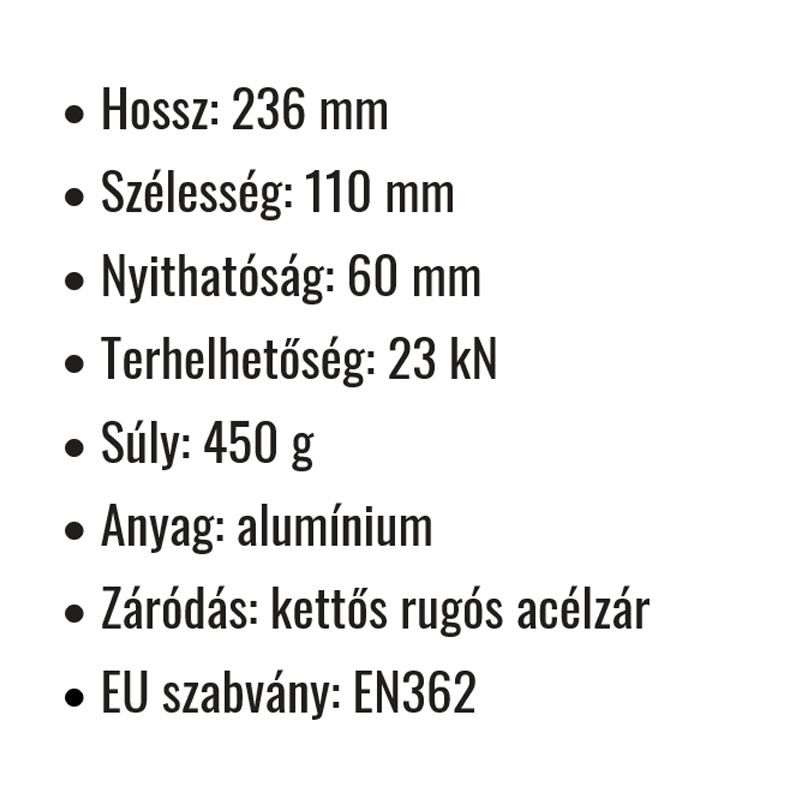 KARABÍNER 236*110*60 EN362 TOPLOCK 23KN COVERGUARD 71161 EMELÉSTECHNIKA TARTOZÉKOK