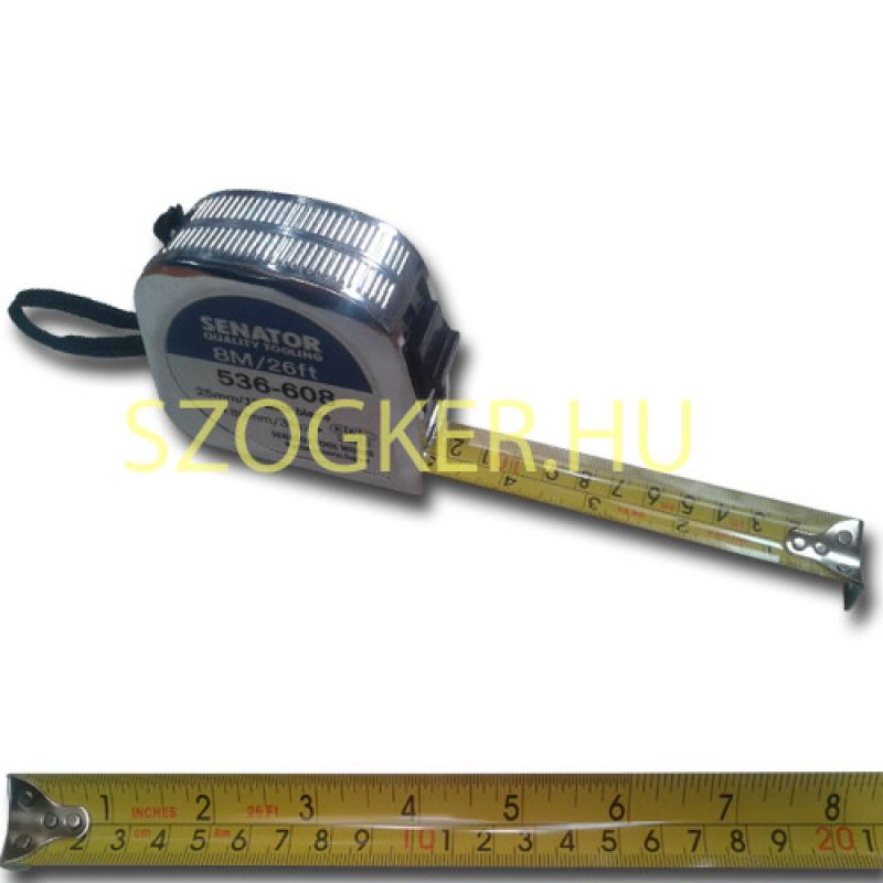 MÉRŐSZALAG 8M/26FT KROMTOKOS MM/INCH BEOSZTÁSSAL SENATOR 536-6080K MÉRŐESZKÖZÖK