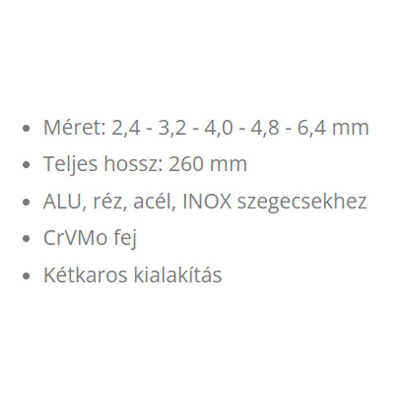 SZEGECSHÚZÓ KÉTKAROS ALU,RÉZ,ACÉL,INOX, 2,4-6,4, FORTUM 4770611 SZEGECSELŐ ESZKÖZÖK