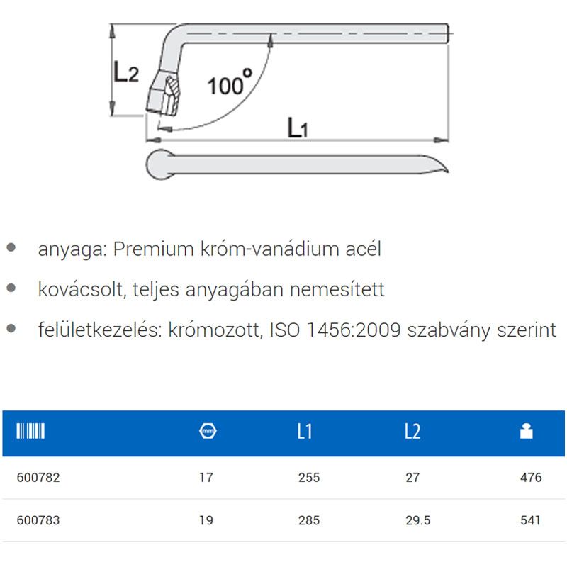 UNIOR 600782 KERÉKKULCS KRÓMOZOTT 17-es 210/2 Cro-Va  SZERSZÁM-KULCSOK