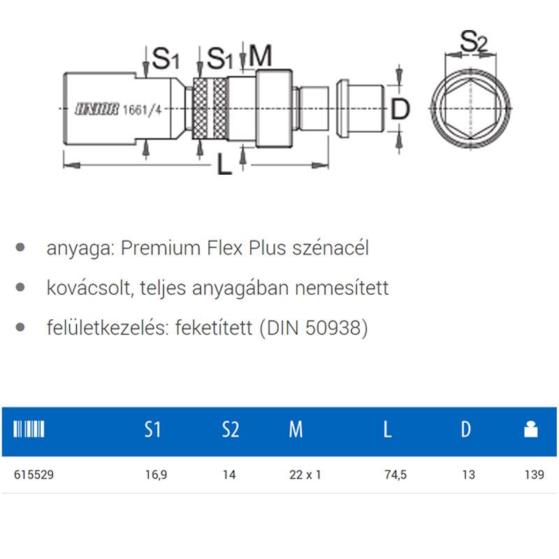 UNIOR 615529 HAJTÓKAR LEHÚZHATÓ KULCCSAL 1661/4 14mm  KERÉKPÁR CÉLSZERSZÁMOK