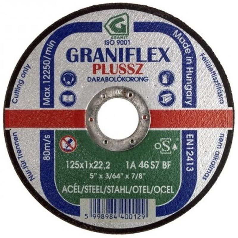 VÁGÓKORONG ACÉLHOZ D125*1.6A 22LYUK 1A 46 S7 BF T41 LAPOS GRANIT-GRANIFLEX