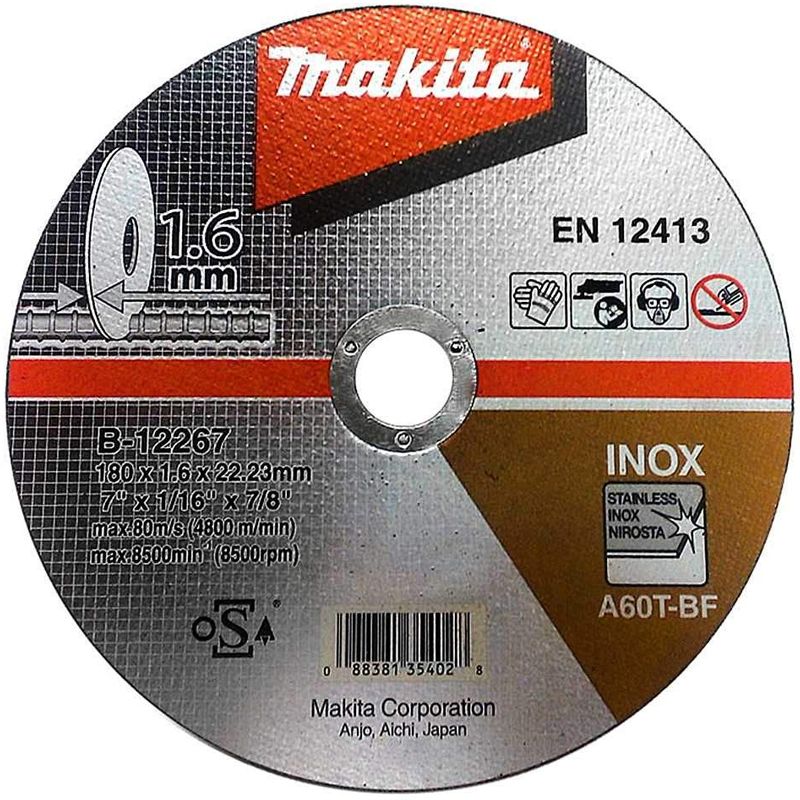 MAKITA B-12267 VÁGÓKORONG INOXHOZ D180*1.6Q 22LYUK A60T-BF 