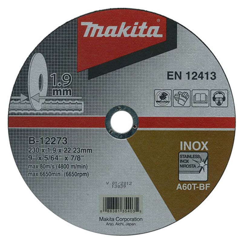 MAKITA B-12273 VÁGÓKORONG INOXHOZ D230*1.9Q 22LYUK A60T-BF T41 LAPOS 