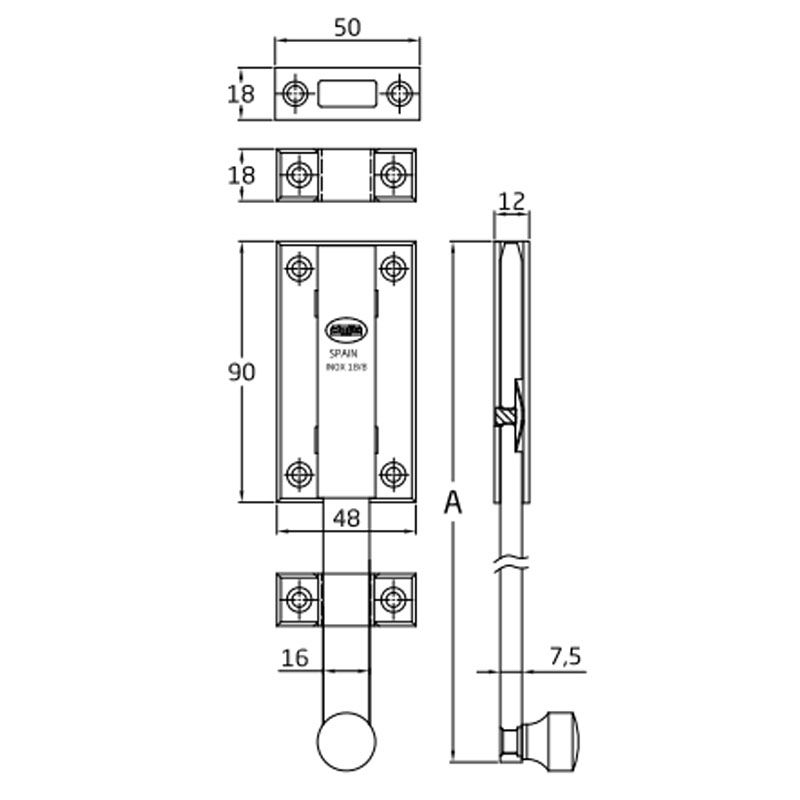 AMIG 3800/7293 TOLÓZÁR ÉPÜLET EGYENES 150mm INOX  AJTÓVASALAT