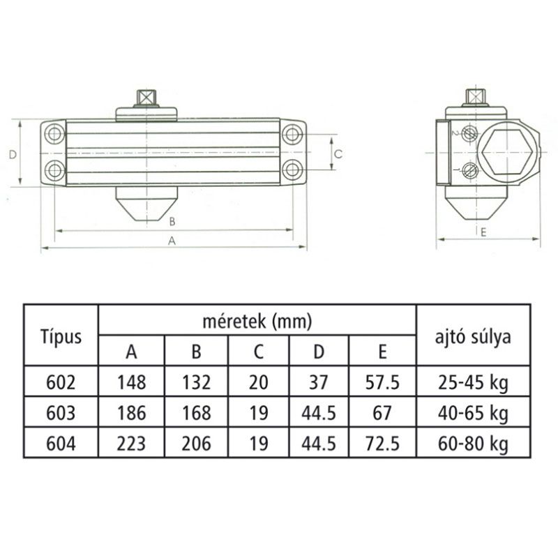 AJTÓBEHÚZÓ 45-65KG EZÜST NORMÁLKAROS KARRAL EGYÜTT IMPORT AJTÓVASALAT