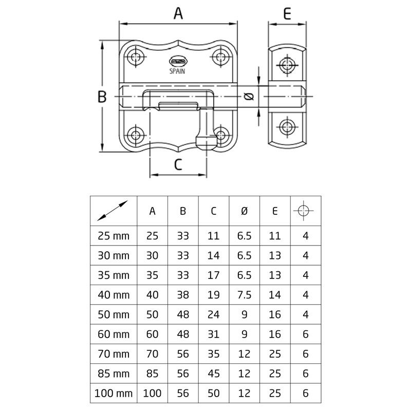 AMIG 384/251 TOLÓZÁR BAJONETT 100mm NIKKEL PASADOR-KÉTIRÁNYÚ  AJTÓVASALAT