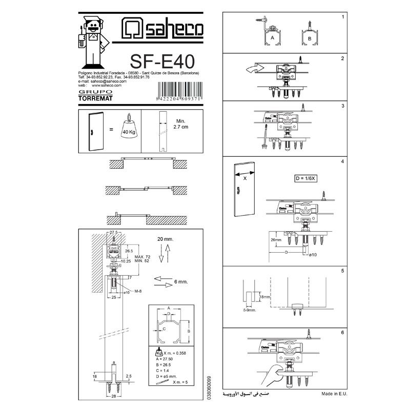 SAHECO SF40 TOLÓAJTÓ VASALAT SF40 GÖRGŐK+VEZETŐK EGY AJTÓRA  AJTÓVASALAT