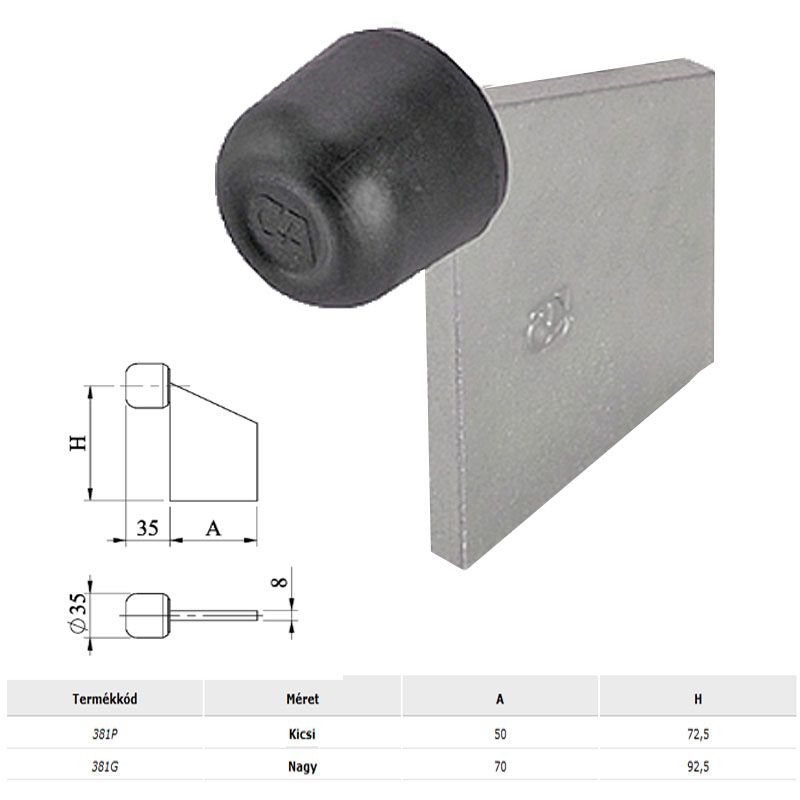 COMBI 381G KAPUÜTKÖZŐ HEGESZHETŐ+BET. HG. 70+35*92,5mm (LEMEZ 8mm)  KAPUVASALAT