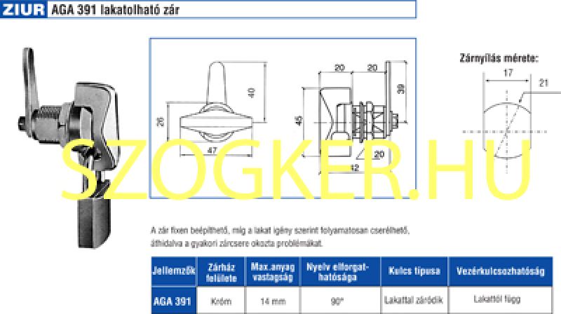 LEMEZSZEKRÉNYZÁR LAKATOLH 391 TESTHOSSZ:25mm NYELV:55mm AGA 391 LEMEZ-POSTALÁDA-KÉMÉNYZÁR