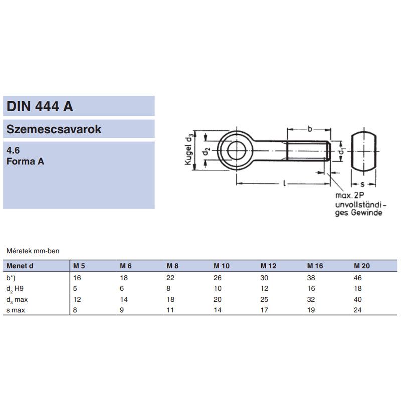 SZEMESCSAVAR M16*120 DIN 444 HG. ÖNTÖTT TM IMPORT KAMPÓ, HOROG, AKASZTÓ, SZEMES