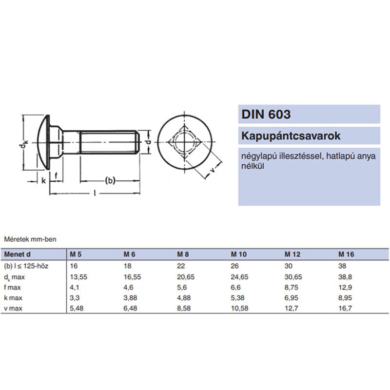 KAPUPÁNTCSAVAR M6*50 DIN 603 4.6 SHG. EGYEDI RETRO  METRIKUS CSAVAROK