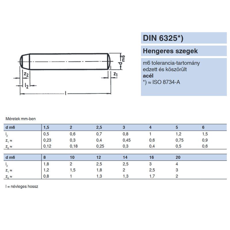 ILLESZTŐSZEG HENGERES D06*012 DIN 6325ST EDZETT (m6) IMPORT ILLESZTŐSZEG-CSAPSZEG