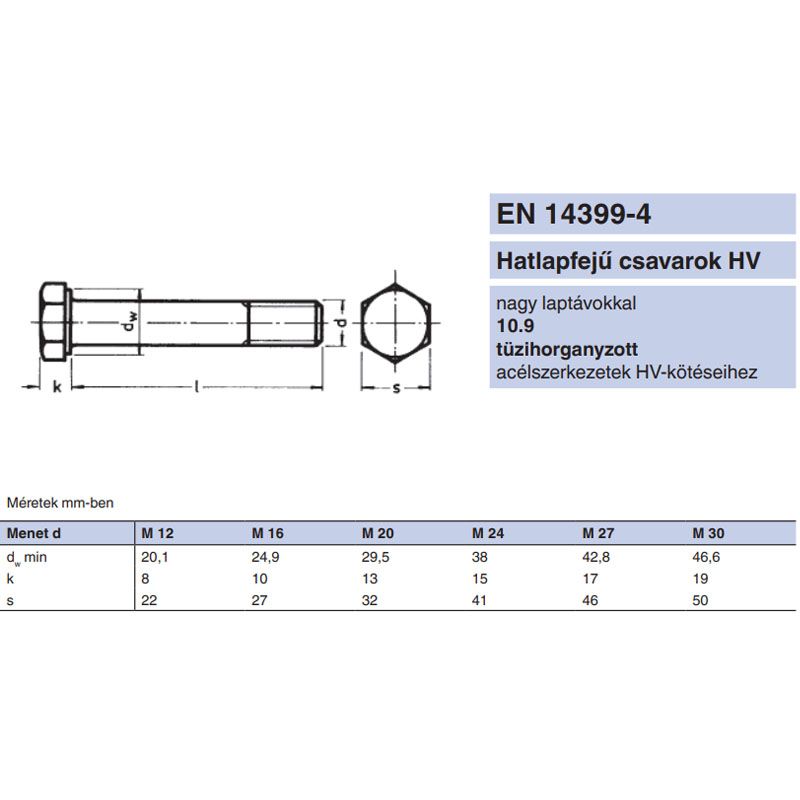 HV CSAVAR HLF M24*160 DIN 6914-10.9 THG. RM EN 14399-4 METRIKUS CSAVAROK