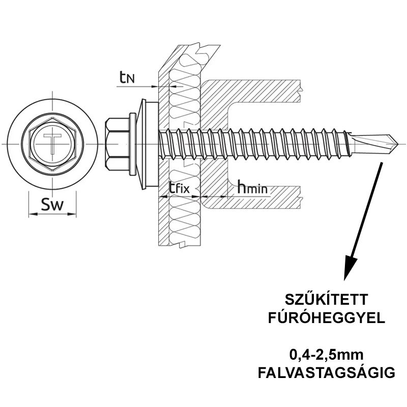 LEMEZCSAVAR ÖNFÚR.HLF D4.8*19 DIN 7504/K SZŰK. MAG EPDM HG. FŰZŐCSAVAR 1mm