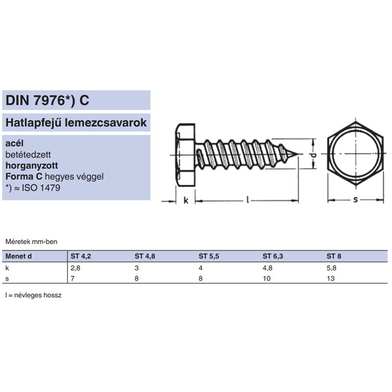 LEMEZCSAVAR HLF 8.0*25 DIN 7976 HG. IMPORT