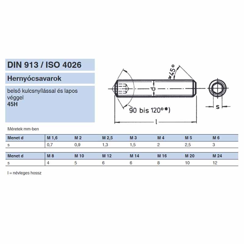 HERNYÓCSAVAR BK M10*20 DIN 913-45H NAT. LAPOS IMPORT METRIKUS CSAVAROK