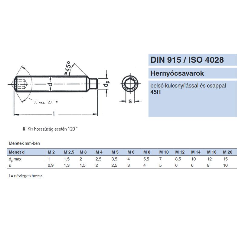 HERNYÓCSAVAR BK M6*20 DIN 915-45H NAT. CSAPOS IMPORT METRIKUS CSAVAROK