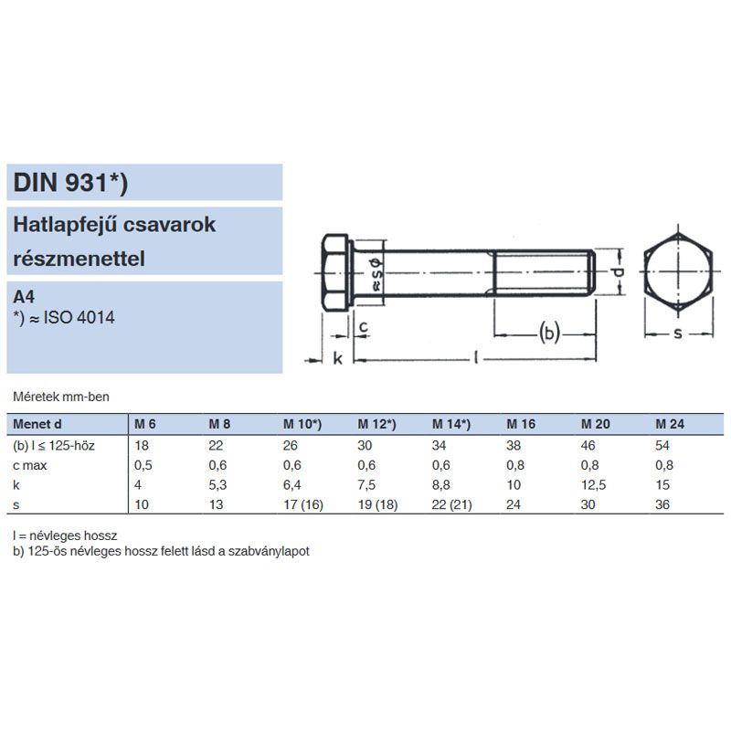 HLF CSAVAR M16*180 DIN 931 A4 SAVÁLLÓ RM  METRIKUS CSAVAROK