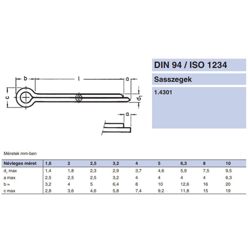 SASSZEG 4.0*63 DIN 94 A2 INOX  BIZTOSÍTÓ ELEMEK