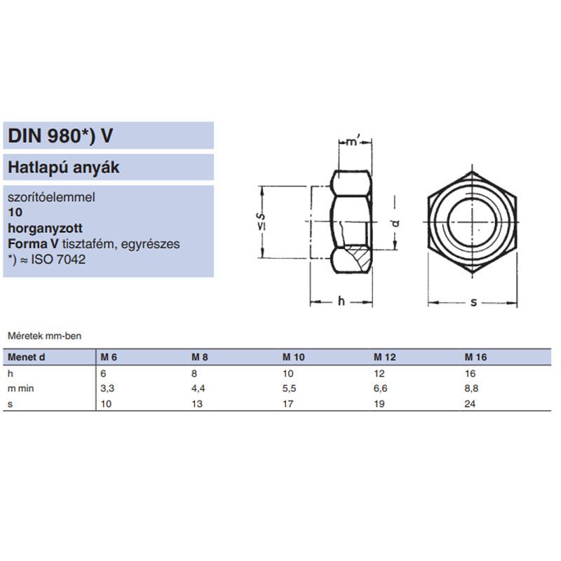 ÖNBIZT.ANYA OLDALNY. M18 DIN 980V-10 HG.  ANYACSAVAR