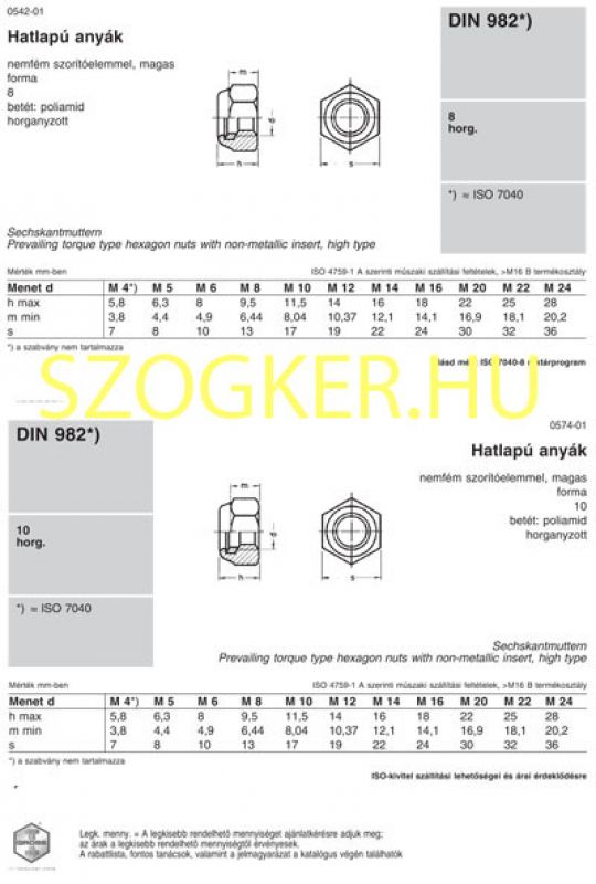 ÖNBIZT.ANYA MŰAG.BET.M10 DIN 982-8 HG. MAGAS IMPORT ANYACSAVAR