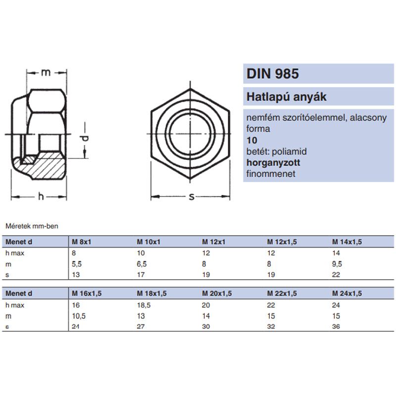 ÖNBIZT.ANYA MŰAG.BET. M10*1.25 DIN 985-10 HG.  ANYACSAVAR