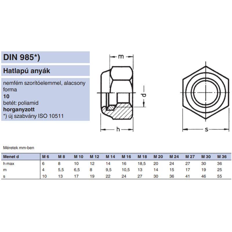 ÖNBIZT.ANYA MŰAG.BET.M10 DIN 985-10 HG. IMPORT ANYACSAVAR