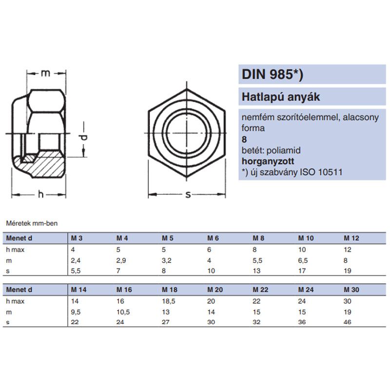 ÖNBIZT.ANYA MŰAG.BET.M6 DIN 985-8 HG.  ANYACSAVAR