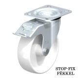 KERÉK POLIAMID BEÁLLÓ FÉKES D100 VILLÁS SIKLÓCSAP TB:150Kg BLICKLE LE-PO 100G-FI VILLÁS KEREKEK