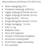 KÖRFŰRÉSZ AKKUS 20V CCS-20V PLUS, LAP: D150 mm F.F.GROUP 41319 UTOLSÓ DARAB