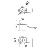 AMIG 3A/17739 LEMEZSZEKRÉNYZÁR HAJLÍTOTT TESTHOSSZ:16mm NYELV:38mm  LEMEZ-POSTALÁDA-KÉMÉNYZÁR