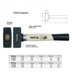 YATO 4551 KŐTÖRŐ KALAPÁCS-RÁVERŐ 1.25 KG FA NYÉLLEL LAPOS-LAPOS  